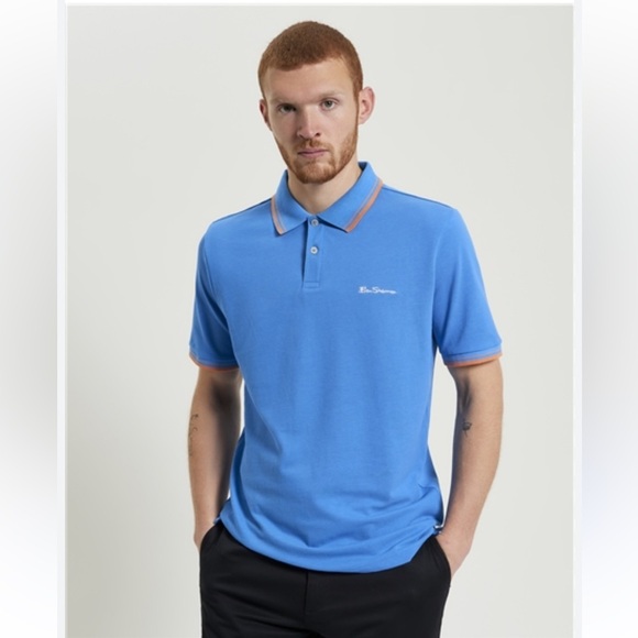 Ben Sherman blue golf shirt with burgundy piping 
sz S - Picture 10 of 10